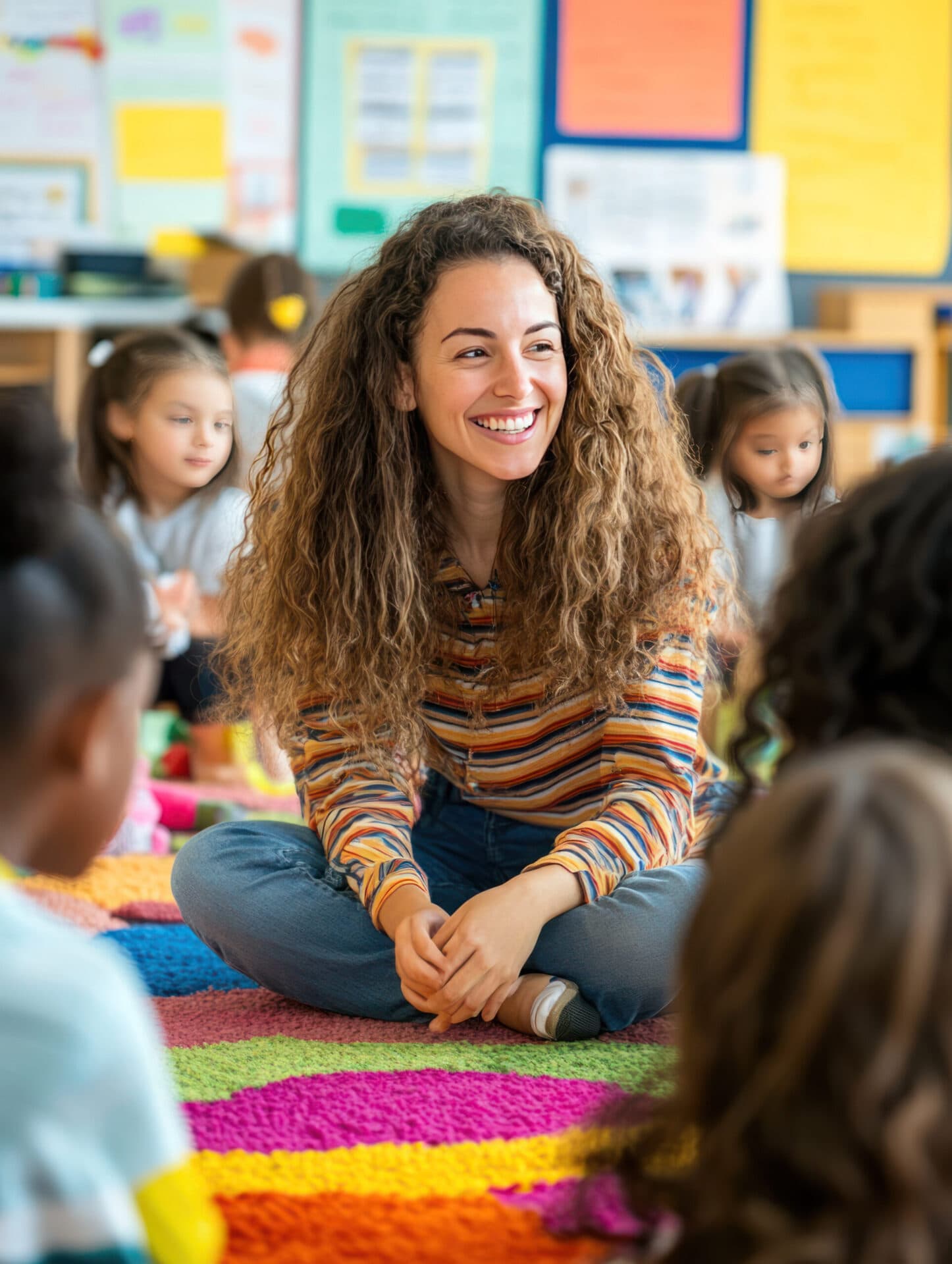 A Little People’s Landing teacher sitting with her students